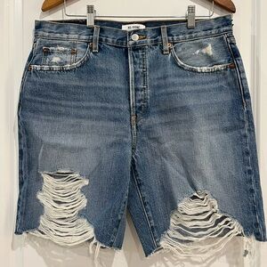 Re/Done Blue Distressed Jean Shorts